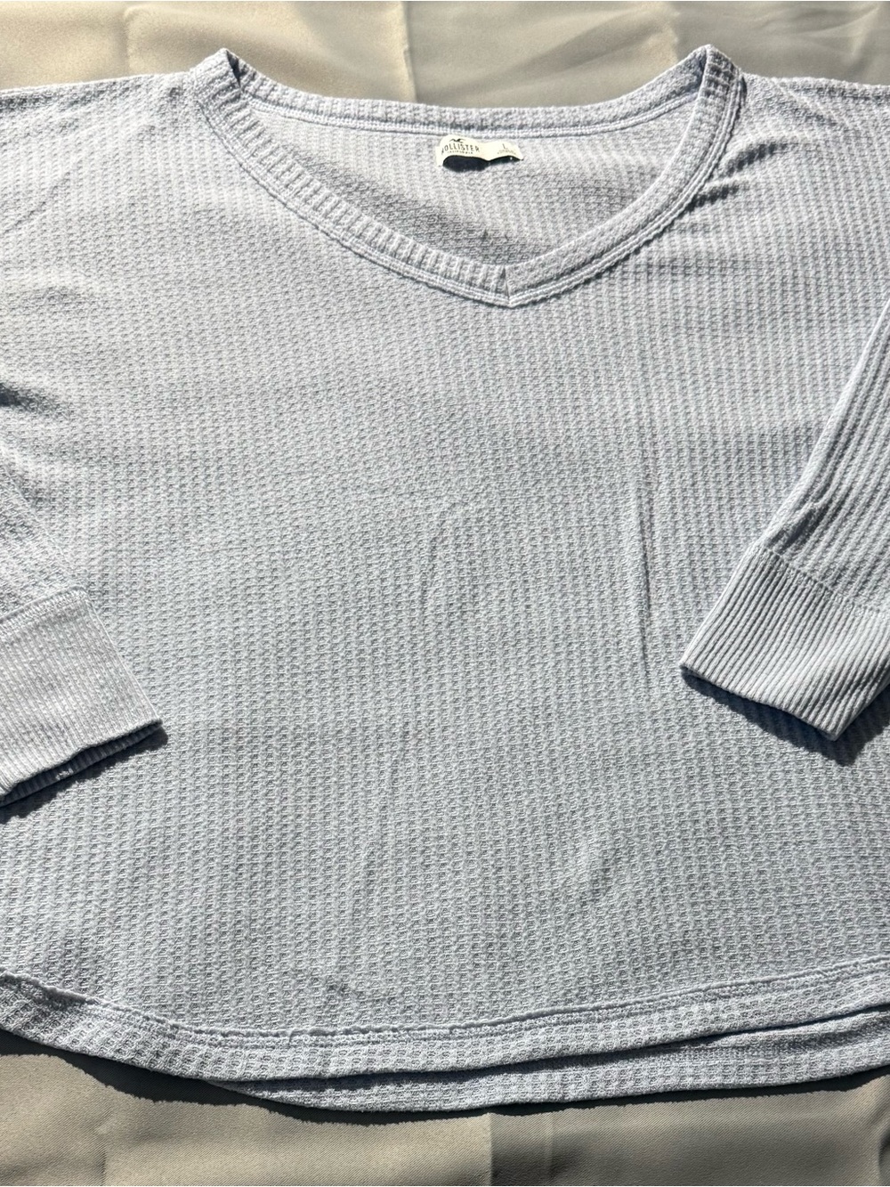 Hollister light blue Waffle Knit Top with Brass Logo Plate